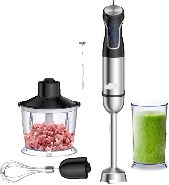 Staafmixer - 1500W - Handblender - Blender - 5-in-1 Functionaliteit - RVS Messen - Traploze Snelheid - Inclusief Hakmolen - RVS 4-blads Messen - Foodprocessor van Nuovoware