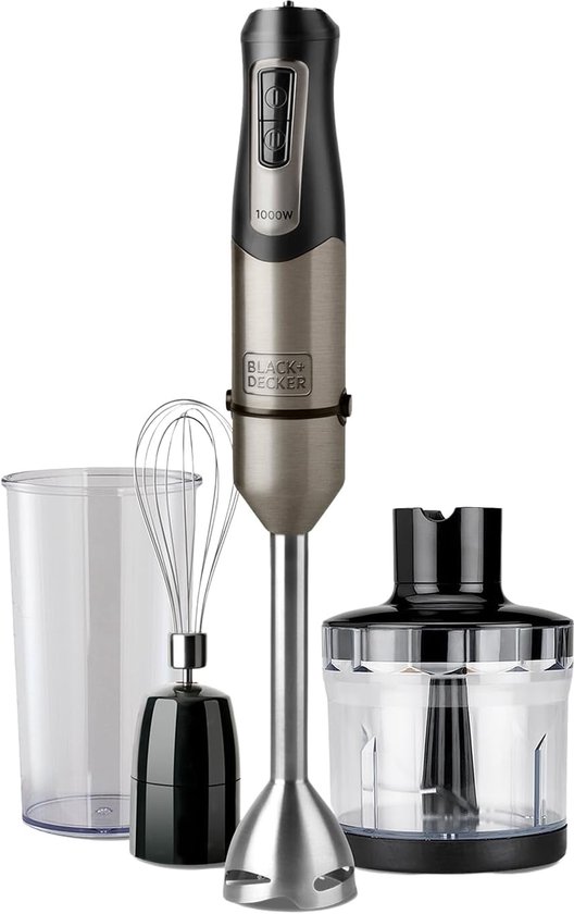 Staafmixer 3-in-1 - 1000W - 20 snelheden - Turbofunctie - Anti-spat - Maatbeker - Hakmolen - Garde - RVS - Zwart