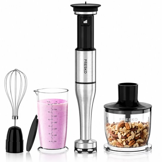 Staafmixer 4-in-1 – 1000 W – Variabele Snelheid – 500 ml Hakmolen – RVS Messen