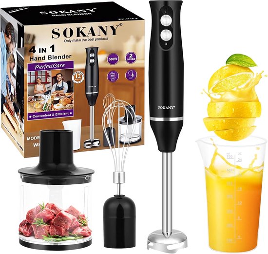 Staafmixer 4-in-1 - Keukenmixer Blender - Maaltijd Bereiding - Krachtige Koperen Motor - 36 x 21 x 29 cm - Zwart van Merkloos