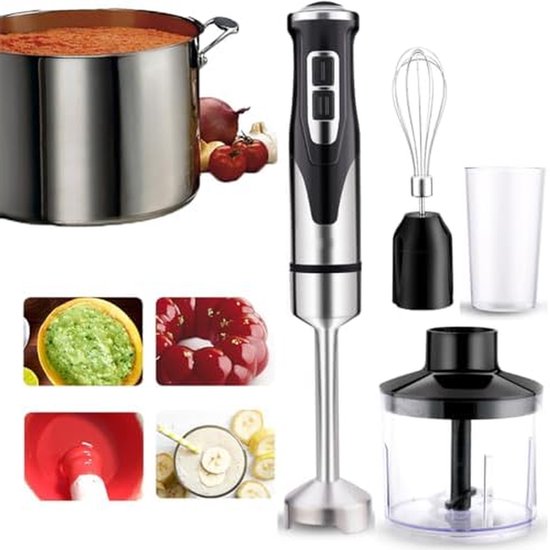 Staafmixer 4-in-1 - Keukenmixer Garde - Smoothies Maken - Krachtige 2000W Motor - 500ml en 600ml - Zwart