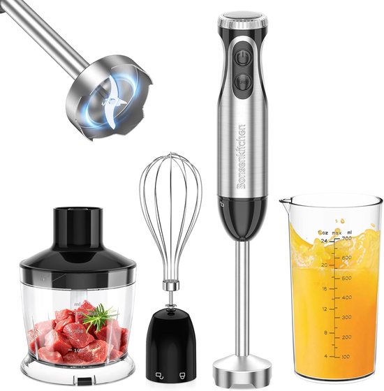 Staafmixer 4-in-1 - Keukenmixer Set - Maaltijden Bereiden - 1000W Krachtige Motor - 700 ml Beker - Zwart