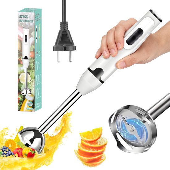 Staafmixer 400W - Elektrische Handblender - RVS Mixvoet - Variabele Snelheid - Voor Soep, Saus, Smoothies en Sap - Compact Keukenapparaat - Wit