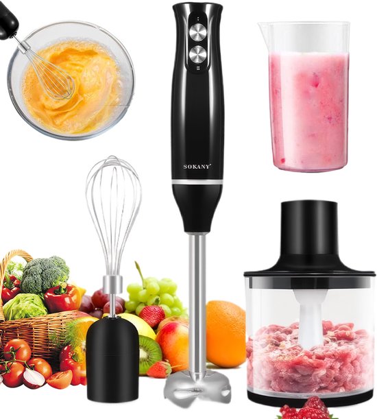 Staafmixer 500W - Elektrische Handblender met Roestvrijstalen Messen - 2 Snelheden - Handmixer voor Pureren, Mengen en Hakken - Zwarte Keukenmixer