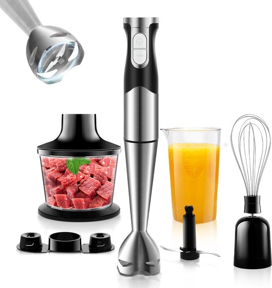 staafmixer 6-in-1 1200 W RVS voor babyvoeding en soep | Staafmixer met maatbeker 600 ml garde standaard 304 RVS messen en meerdere snelheden