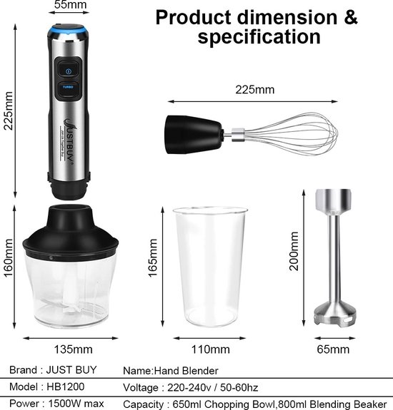 Staafmixer - 6 in 1 - Staafmixer set - 1500W - Zilver van Mezenn