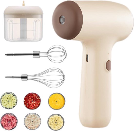 Staafmixer Elektrisch - Handmixer Garde - Keuken Assistentie - Spatarm Ontwerp - 8.8 x 19.1 x 8.8 cm - Kaki