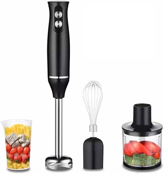 Staafmixer - Elektrische blender - 4-in-1 staafmixer - Multifunctionele blender - Met hakmolen - Instelbare snelheid - Voor puree - Babyvoeding - Smoothies - Cakes - Sauzen - Sappen van Merkloos