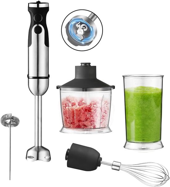 Staafmixer - Elektrische blender - Multifunctionele blender - 5-in-1 roestvrijstalen staafmixer - met turbinestand - met variabele snelheid en snijder - blender en schuimer - Geschikt voor het maken van smoothies - sappen - Bakbenodigdheden van Merkloos