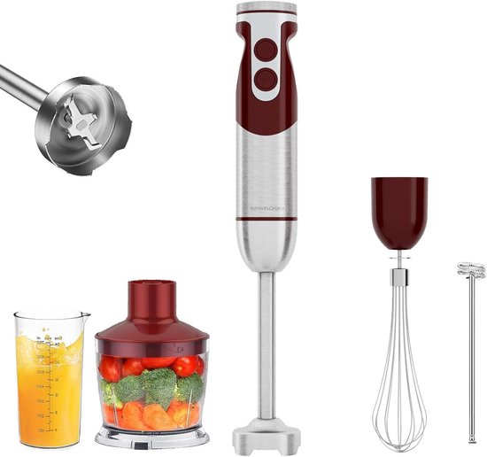 Staafmixer - Handblender - Keukenbereidingen - Krachtige 1000W motor - 5-in-1 - Rood