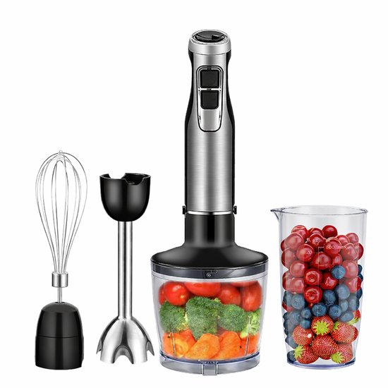 Staafmixer – Handblender – Keukenmixer – 4 in 1 Staafmixer Set – 1000W Krachtige Mixer – Smoothie Maker – Hakmolen – Garde – IJsvergruizer – Babyvoeding – Soepen – Sauzen – Puree – Keukenapparaat van Merkloos