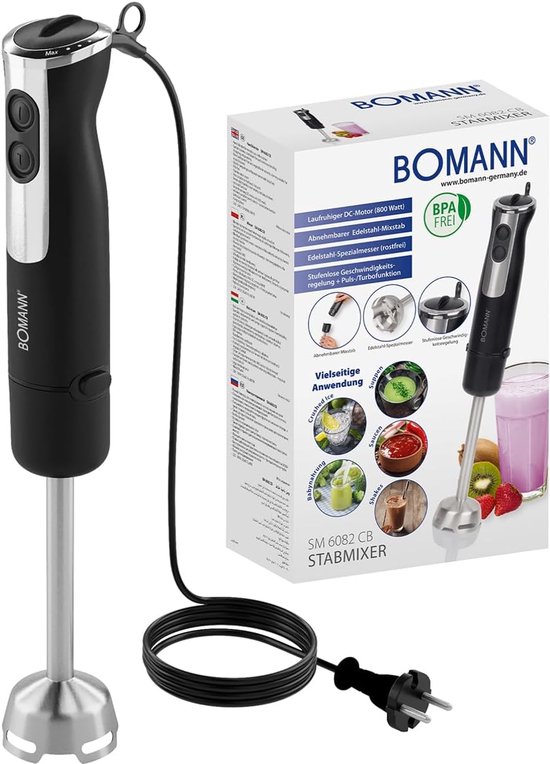 Staafmixer - Handmixer Blender - Sauzen Smoothies Maken - 12 Snelheden Turbofunctie - 39.5cm Hoog - Zilver Zwart van Merkloos