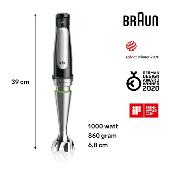 Staafmixer - Handmixer Purer - Keuken Gebruik - Traploze Snelheid - 1000 Watt - Grijs van Merkloos
