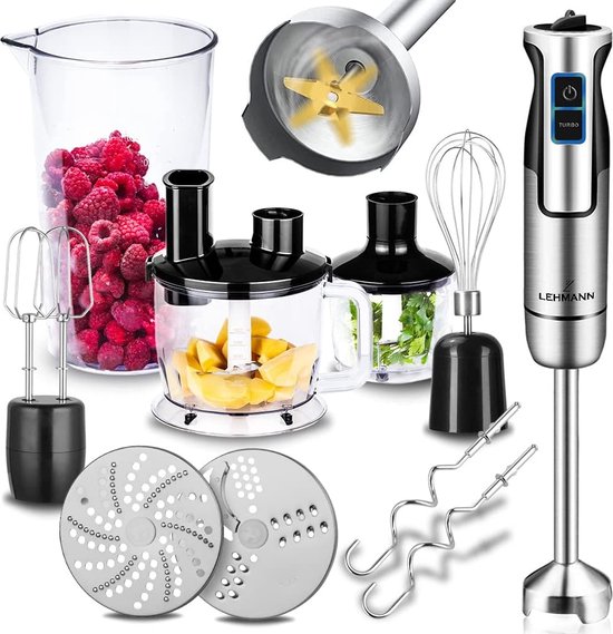 Staafmixer - Instelbare Snelheid - Oververhitting Beveiliging - RVS - 1200W - 1.5L Inhoud - Vaatwasser Bestendig - BPA-vrij van Merkloos