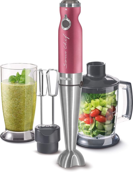 Staafmixer Krachtig - Handmixer Blender - Keukenwerk - 20 Snelheden Instelbaar - 800ml Kan - Roze van Merkloos
