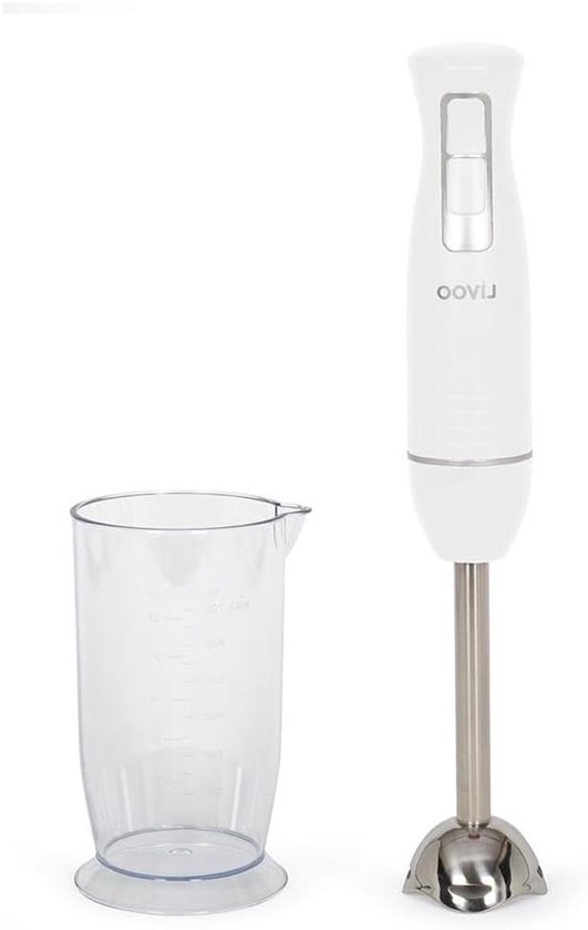 Staafmixer Met Kom - Keukenmixer Handig - Culinaire Bereidingen - 2 Snelheden Roestvrij Staal - 400 Watt - Wit