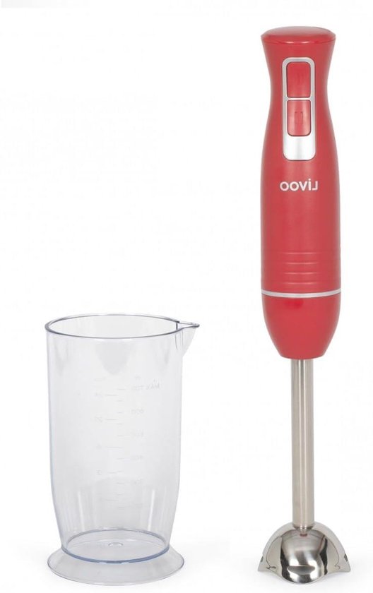 Staafmixer met Kom - Keukenmixer - Snel Mixen - 2 Snelheden - 400 Watt - Chili Rood