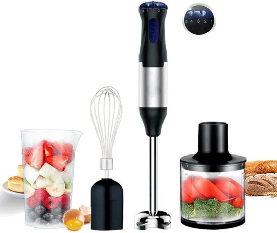 Staafmixer - Multifunctionele blender - Elektrische blender - 4-in-1 staafmixer - Met hakmolen - Instelbare snelheid - Voor puree - Cakes - Sauzen - Sapjes - Babyvoeding - Smoothies van Merkloos