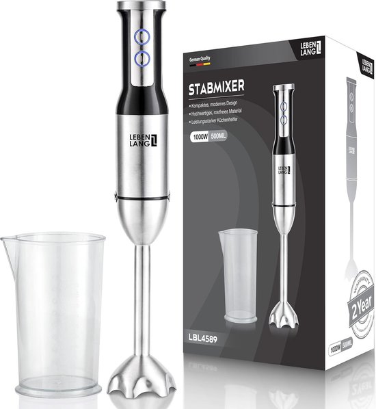Staafmixer - Roestvrij staal - 8 Snelheidsinstellingen - Turbo Functie - Voor Keukengebruik