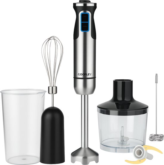 Staafmixer RVS 6-in-1 Staafmixer Set - Titanforce 1000W - 860ml Hakmolen - Melkopschuimer - 600ml Maatbeker - Garde - RVS - Siliconen Handvat - Incl. Leuk Ebook - Coopley van Merkloos