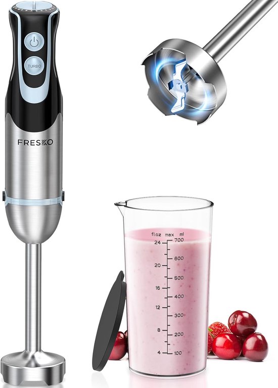 Staafmixer Set - 1000W - 12 Snelheden - Turbofunctie - RVS Mixerstaaf - Inclusief Hakmolen - Garde en Maatbeker - Zwart