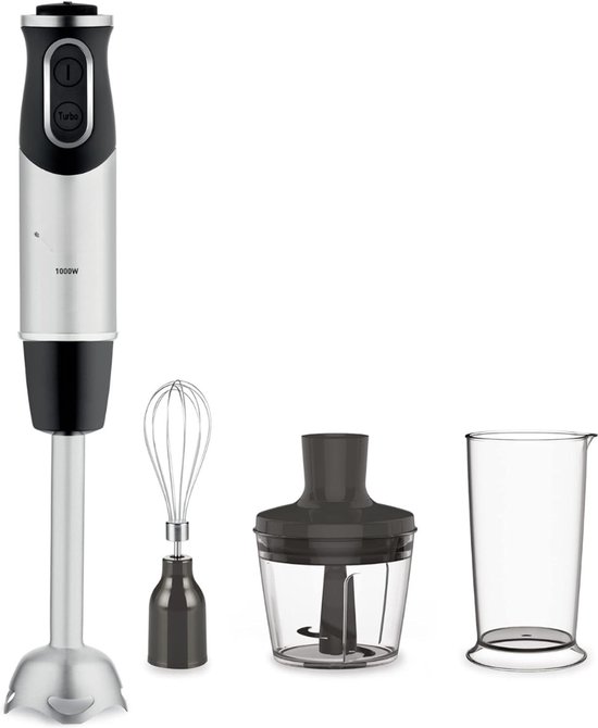 Staafmixer Set - 3-In-1 Staafmixer – 1000 W – Powelix-Technologie, 10 Snelheden, 3 Opzetstukken – 800 Ml-Beker – 500 Ml-Hakblok En Garde – Roestvrijstalen Messen