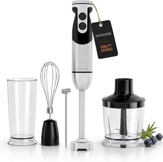 Staafmixer Set 5-in-1 12 Snelheden - Krachtige Handblender met Titanium Messen - Inclusief Hakmolen, Maatbeker, Garde en Melkopschuimer voor Smoothies, Soep en Sauzen