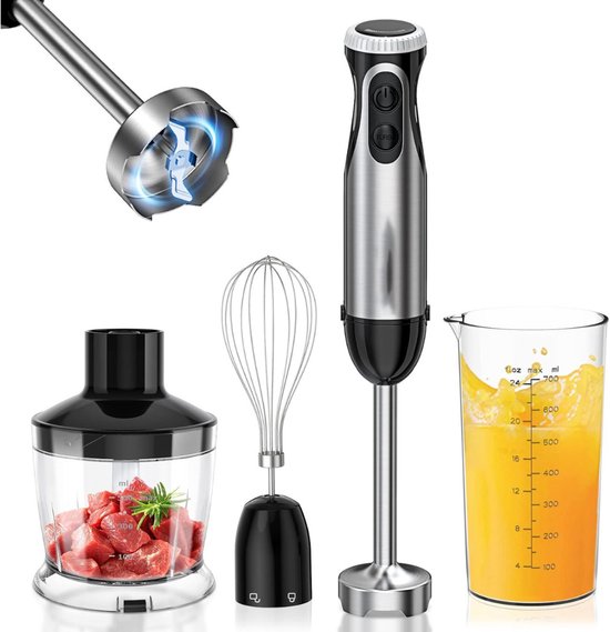 Staafmixer Set - Hakmolen - Groentesnijder - Soepmaker - Zwart en zilver van Emerio