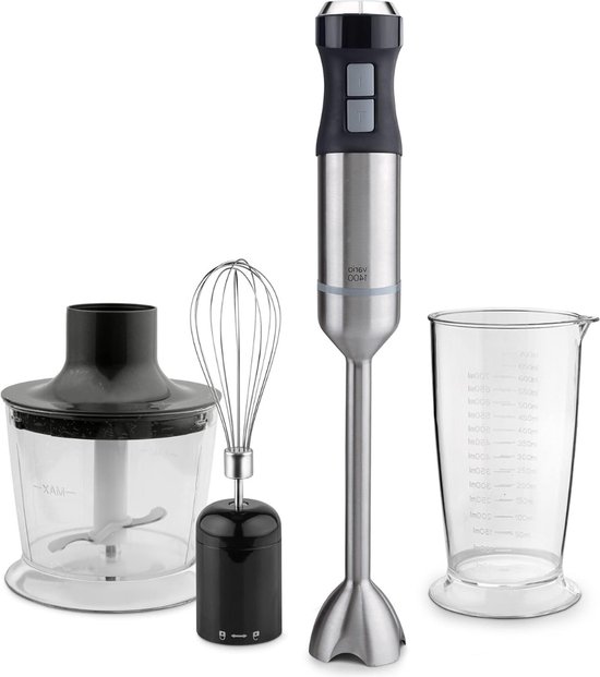 Staafmixer Set - Handmixer 600Watt - Hakmolen Roestvrij Staal – Handblender – Professionele Hakmolens – Staafmixers - Staal/Zwart van Merkloos