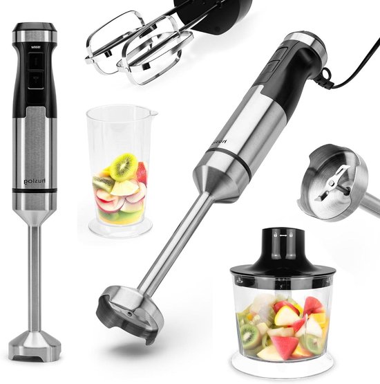 Staafmixer Set - Handmixer Keuken - Eten Bereiden - Krachtige 1500W Motor - 600 ml Maatbeker - Zwart