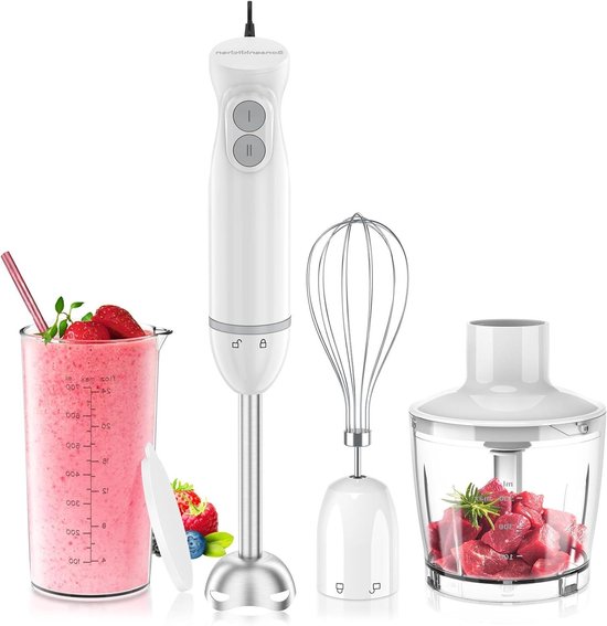 Staafmixer Set - Keuken Blender - Maaltijden Bereiden - Krachtige 1000W Motor - 700ml Maatbeker - Wit