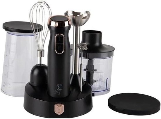 Staafmixer Set - Keukenmachine Accessoires - Eten Bereiden - 5 Snelheden Turbo - 500 ml Kom - Zwart Rosegoud