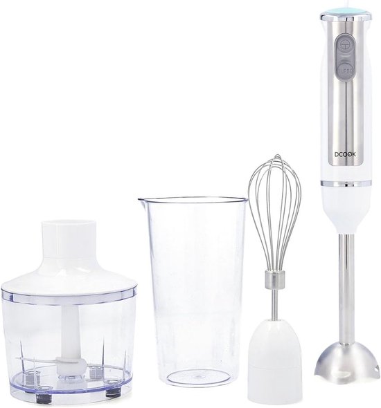 Staafmixer Set - Keukenmachine Accessoires - Eten Bereiden - Roestvrijstalen Schacht - 600 ml Maatbeker - Wit