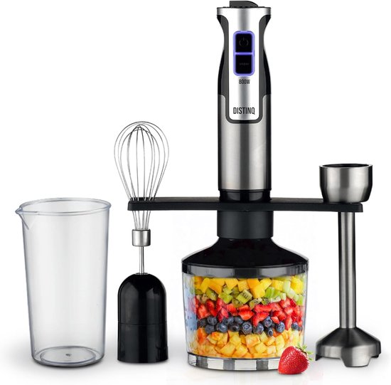 Staafmixer Set - Keukenmachine Accessoires - Snel Gerechten Maken - Krachtige 800 Watt Motor - 4 Delig - Zilver van Merkloos
