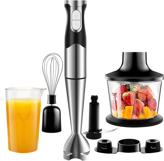 Staafmixer Set - Keukenmachine Blender - Maaltijden Bereiden - 6-in-1 Functies - 600 ml Maatbeker - Zilver