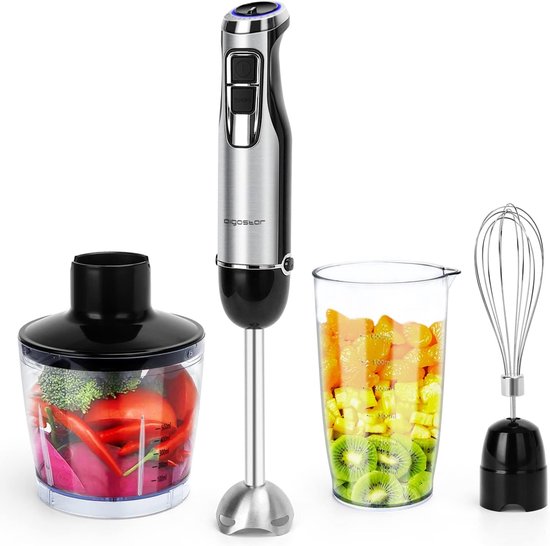 Staafmixer set - Keukenmixer 4-in-1 - Maaltijden Bereiden - Krachtige 1000W motor - 500 ml hakmolen - Zilver