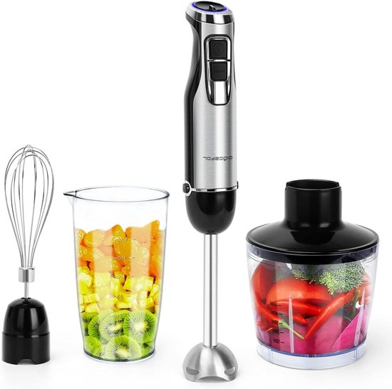 Staafmixer Set - Keukenmixer Accessoires - Maaltijden Bereiden - 1000 Watt Krachtig - 500 ml Hakmolen - Zilver
