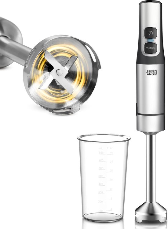 Staafmixer Set - Keukenmixer Blender - Sauzen Maken - Krachtige 1500W Motor - 800 ml Cup - Zilver
