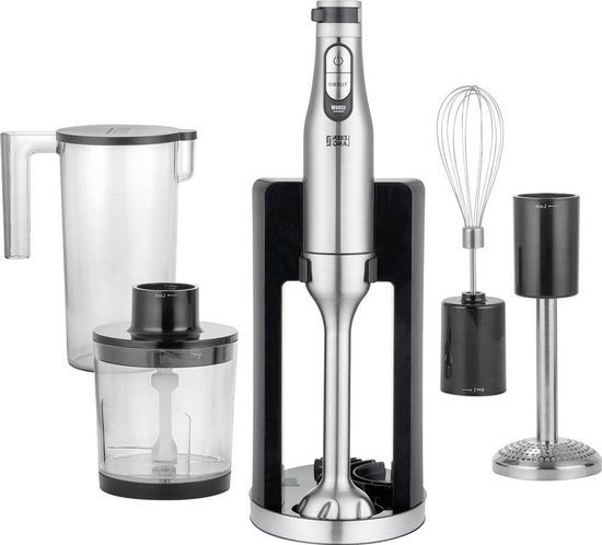 Staafmixer Set - Keukenmixer Handblender - Eten Bereiden - 1200 Watt Kracht - 1000 ml Beker - Zilver