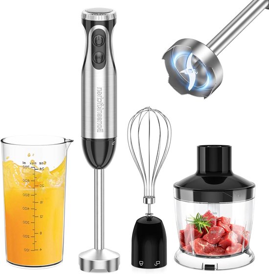 Staafmixer Set - Keukenmixer Handheld - Maaltijden Bereiden - Krachtige 1000W Motor - 4-in-1 Accessoires - Zwart