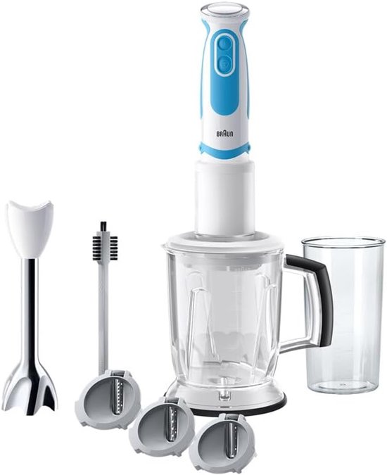 Staafmixer Set - Keukenmixer Pureren - Maaltijd Bereiding - 21 Snelheden Instelbaar - 1000 Watt Vermogen - Wit Blauw van Merkloos