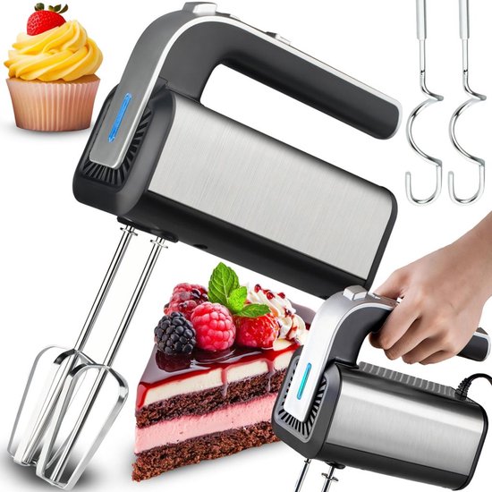 Staafmixer van roestvrij staal | Krachtige staafmixer met 5 snelheidsstanden | Turbostand met kneedhaak | Staafmixer, mixer, staafmixer, 300W van Merkloos