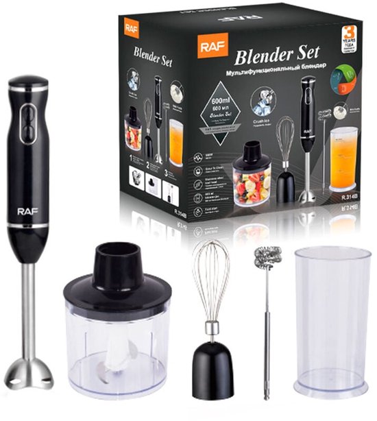 Staafmixers, 5-in-1 staafmixer, 800W soepblender met 500ml hakmolen en 600ml blender BPA-vrij van Merkloos