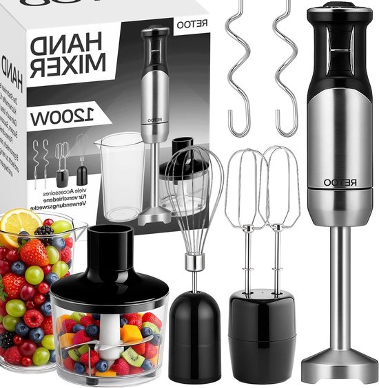 Staafmixerset - Keukenmixer - Eten Bereiden - 1200 Watt Kracht - 8 Snelheden - Zwart