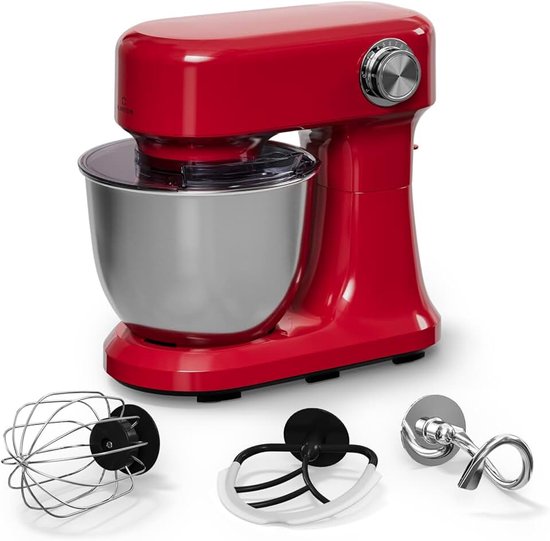 Staande mixer – 5 liter roestvrijstalen kom, 12 snelheden, planetaire mengbeweging, pulsfunctie, deeghaak, klopper en garde, keukenmixer voor bakken, rood