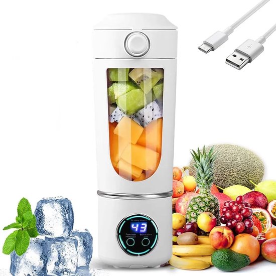 Staande mixer, draagbare mixer, mini-staande mixer, Geschikt voorzien van 12 roestvrijstalen messen en een digitaal display, oplaadbare Type-C-interface, inhoud van 700 ml.