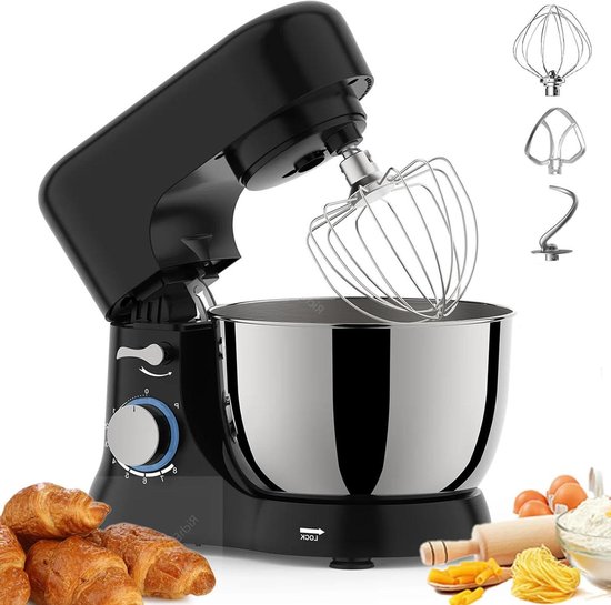 Staande mixer, keuken elektrische mixer met 4,5 Qt kom, 6+ snelheden, 1300W, inclusief deeghaak, platte klopper en draadgarde voor thuis koken