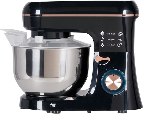 Staande mixer, keukenmachine, roerapparaat, 6 snelheden, 5,5L roestvrijstalen kom, Zwart