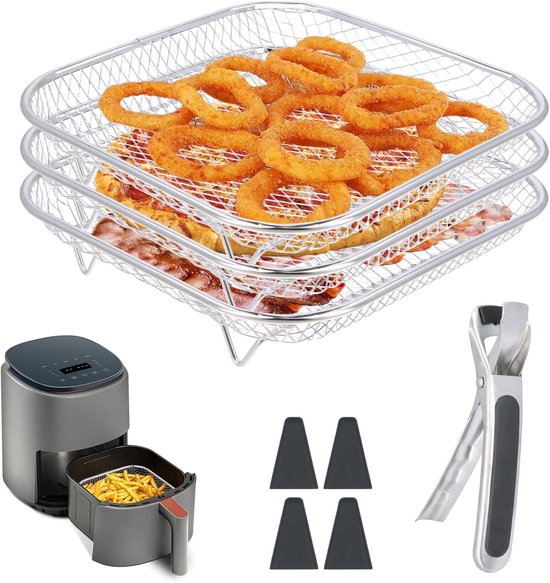 Stackable Air Fryer Rack 20cm - 304 RVS Accessoires voor Airfryer, Grillmand en Bakplaat