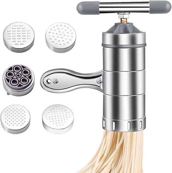 Stainless Steel 5 in 1 Manual Tagliatelle Pasta Machine - Portable Grey van Merkloos